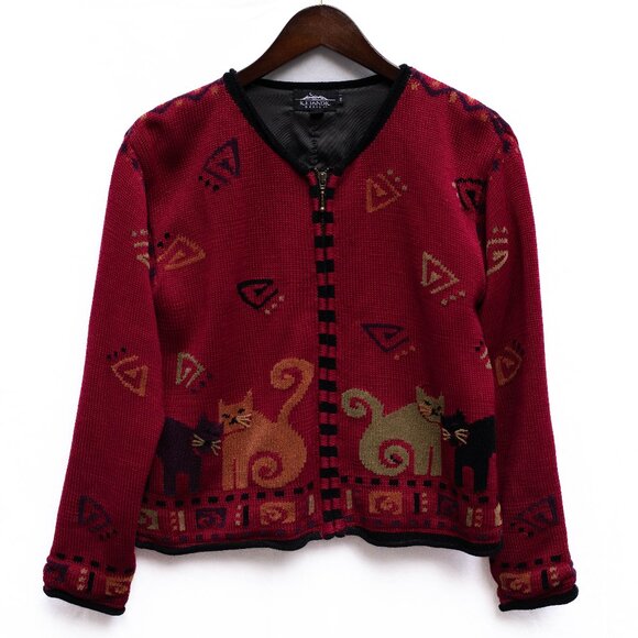 Islandic Design Sweaters - Y2K Cat Cardigan 🐱 Vintage Icelandic Design 2001 Zip Sweater Roll Neck Women’s